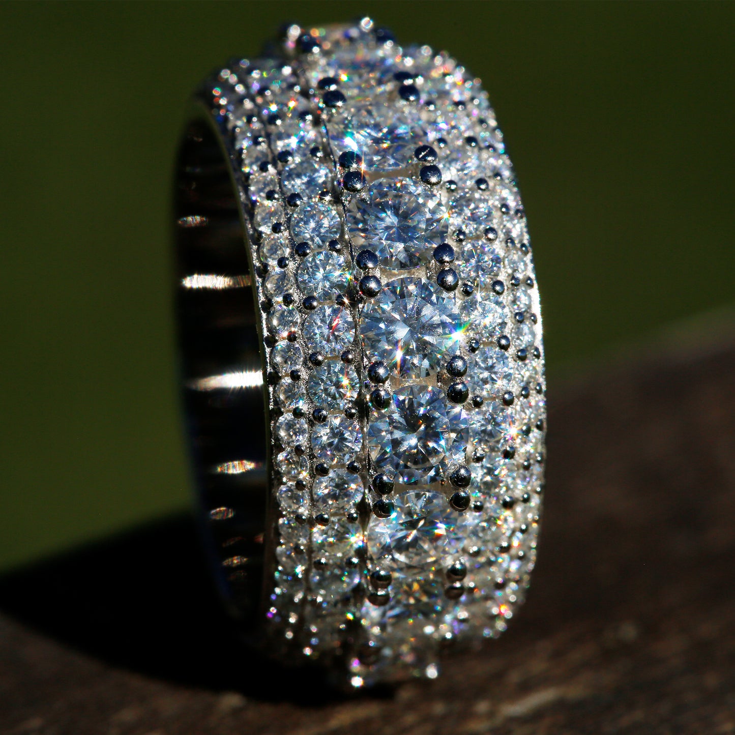 VVS1 Fully Iced 5 Rows Moissanite Ring for Men