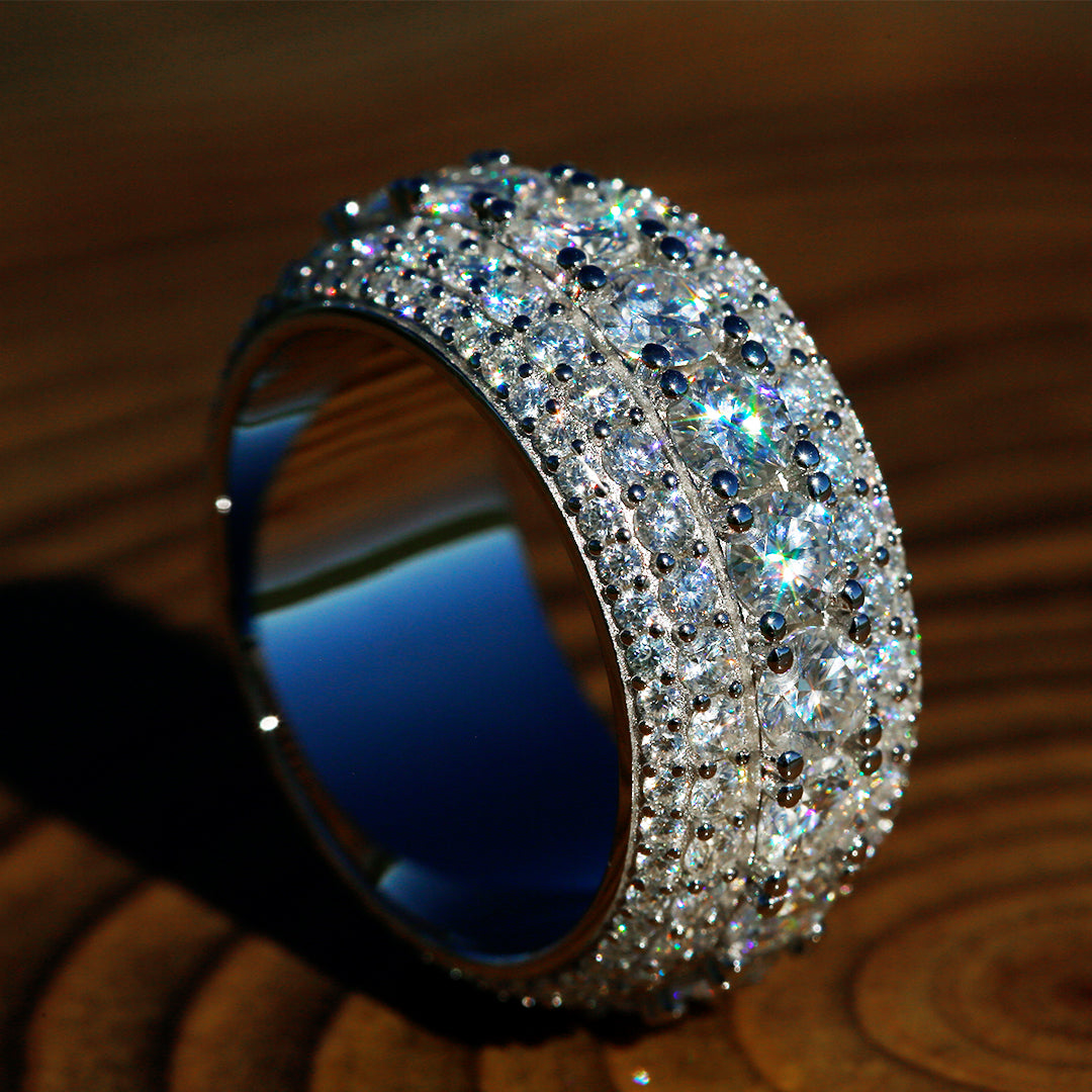 VVS1 Fully Iced 5 Rows Moissanite Ring for Men