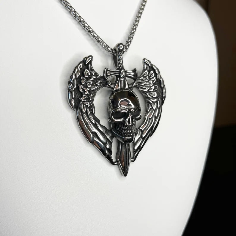 Gothic Angel Wings Skull Pendant