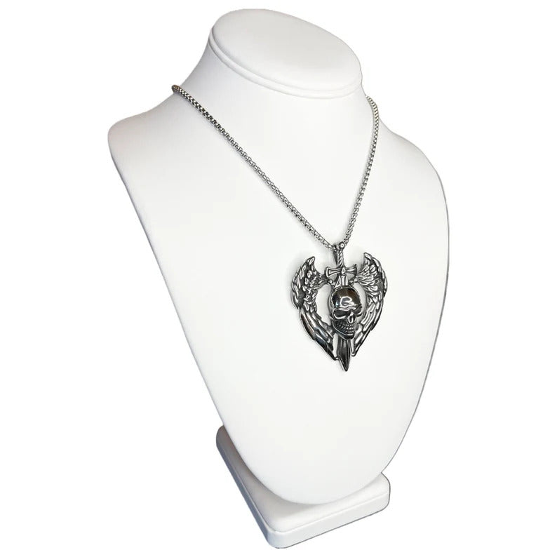 Gothic Angel Wings Skull Pendant