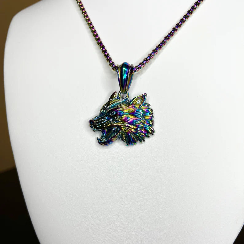 Colorful Wolf Head Pendant