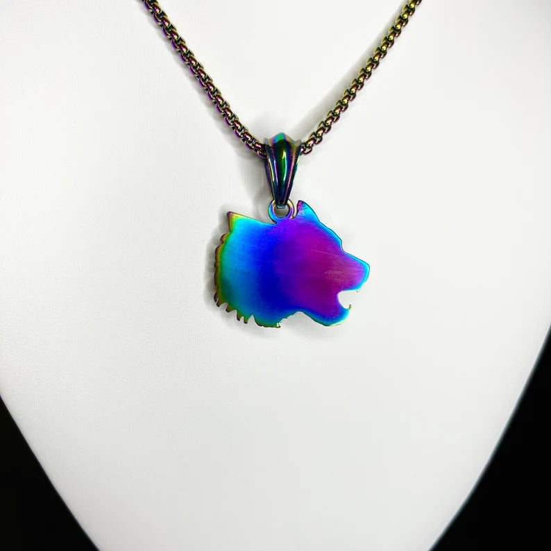 Colorful Wolf Head Pendant