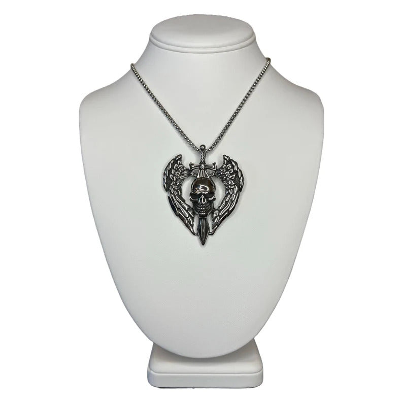 Gothic Angel Wings Skull Pendant