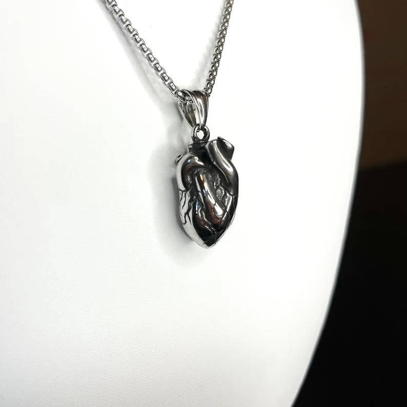 Silver Anatomical Heart Pendant