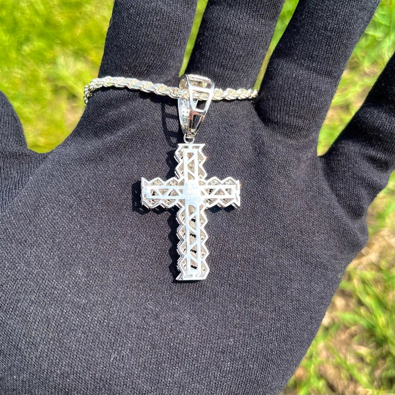 Moissanite Cuban Link Cross Pendant