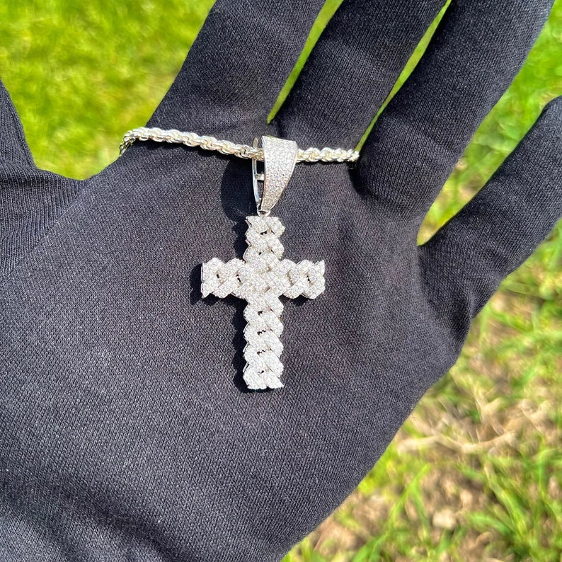 Moissanite Cuban Link Cross Pendant