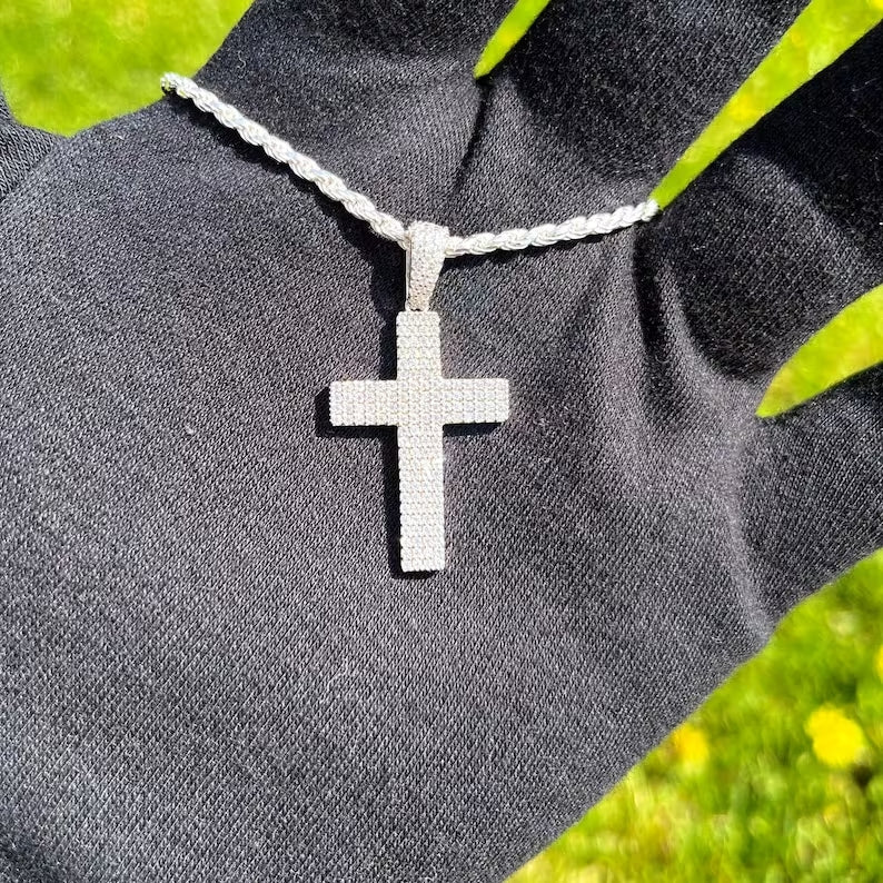 VVS Moissanite Fully Iced 925 Sterling Silver Cross Pendant - Pendant Only