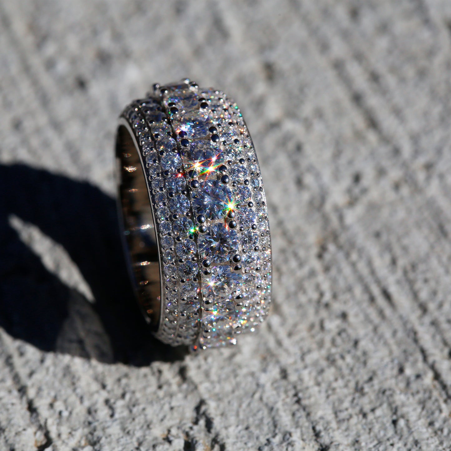 VVS1 Fully Iced 5 Rows Moissanite Ring for Men