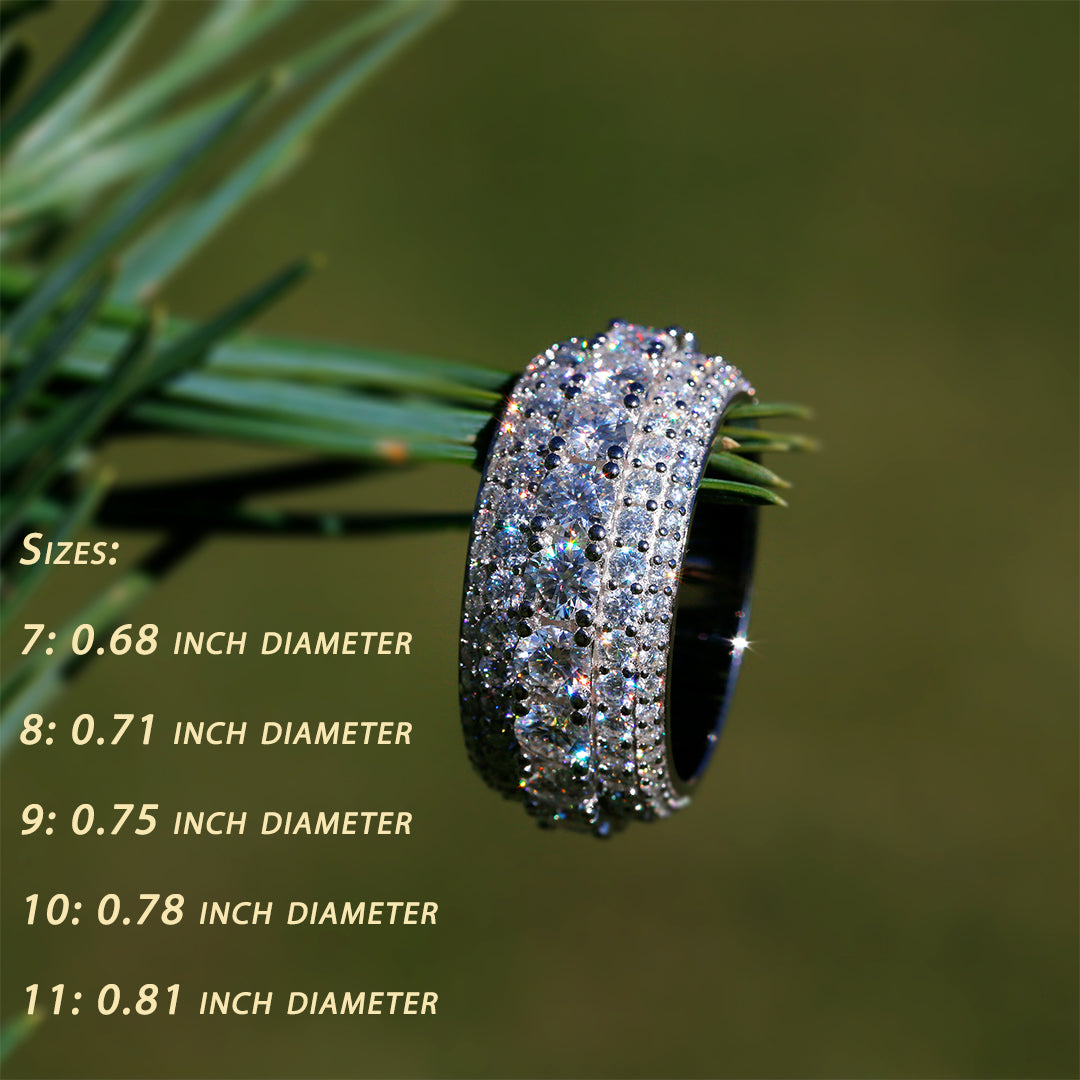 VVS1 Fully Iced 5 Rows Moissanite Ring for Men