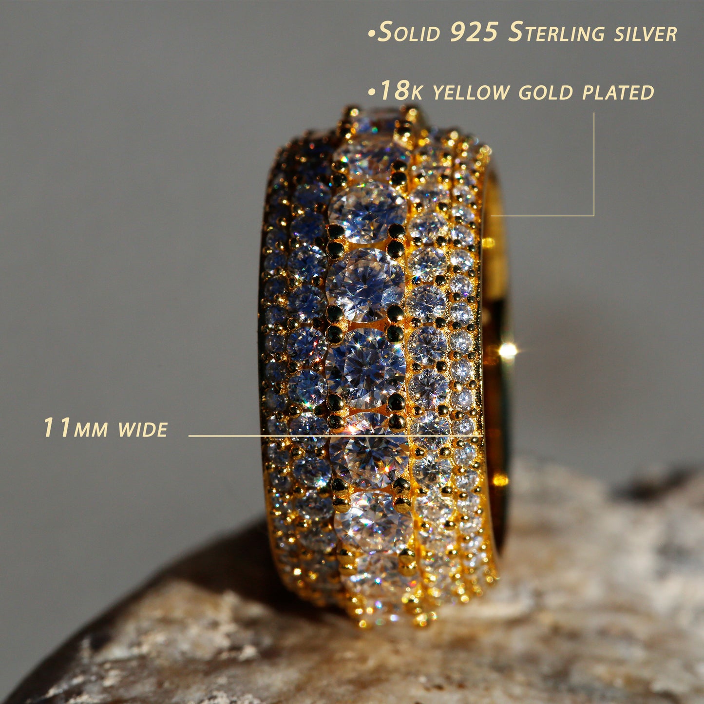 VVS1 Fully Iced 5 Rows Moissanite Ring for Men