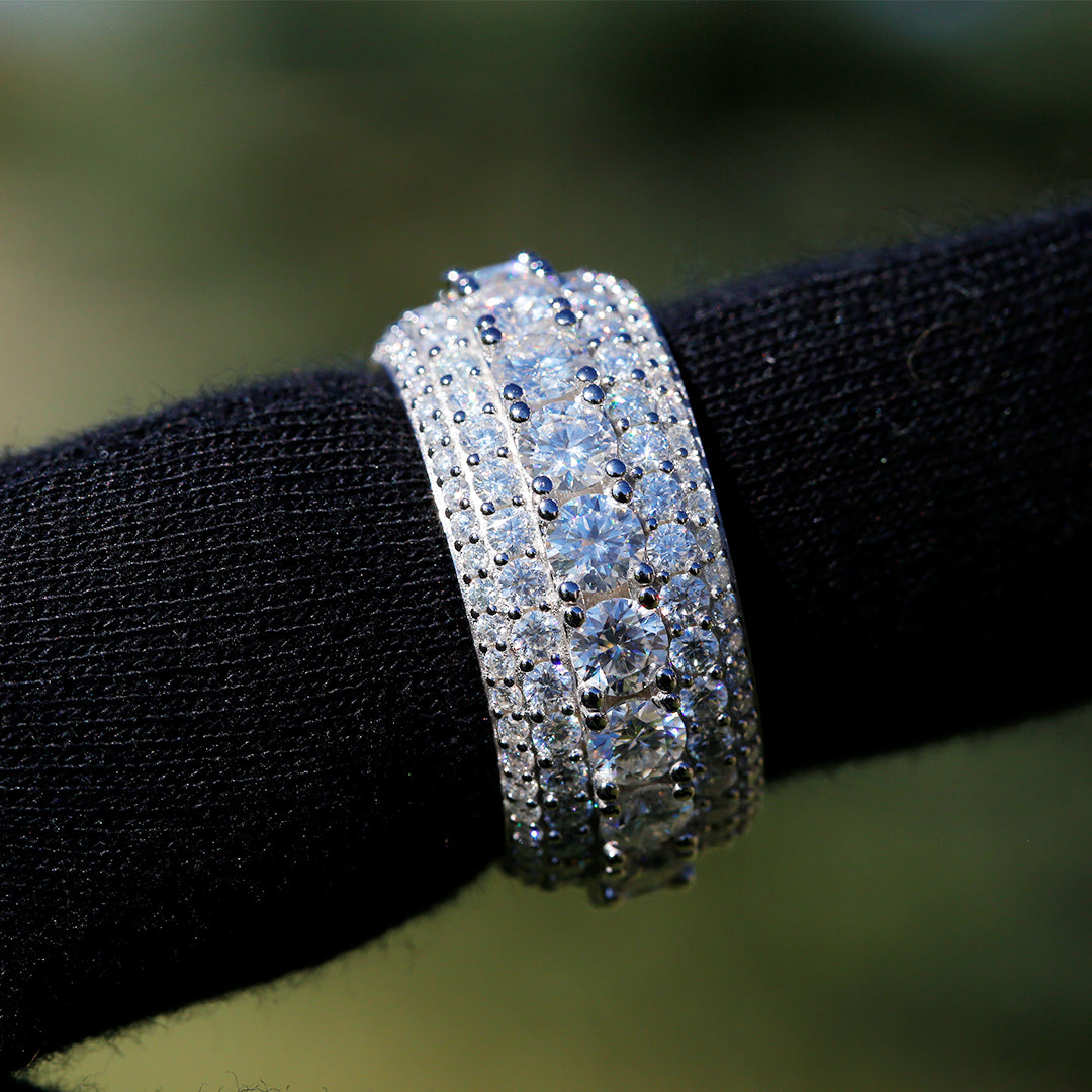 VVS1 Fully Iced 5 Rows Moissanite Ring for Men