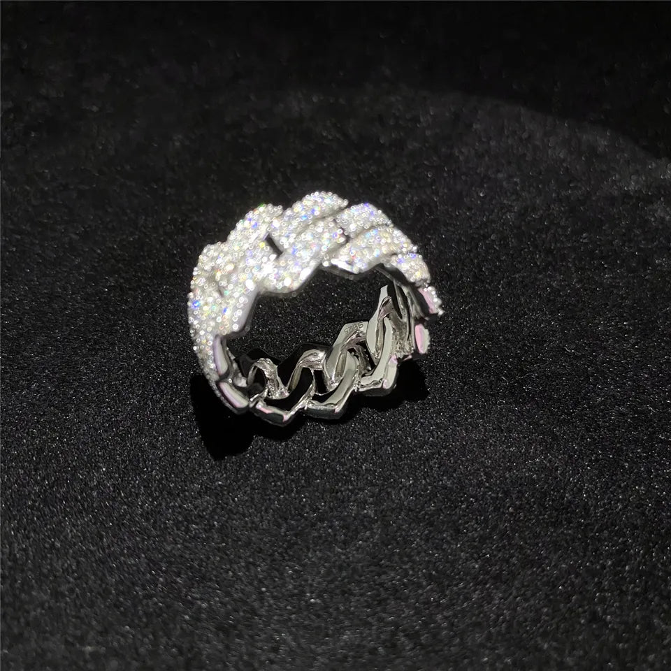 VVS1 Moissanite 925 Sterling Silver Cuban Link Ring