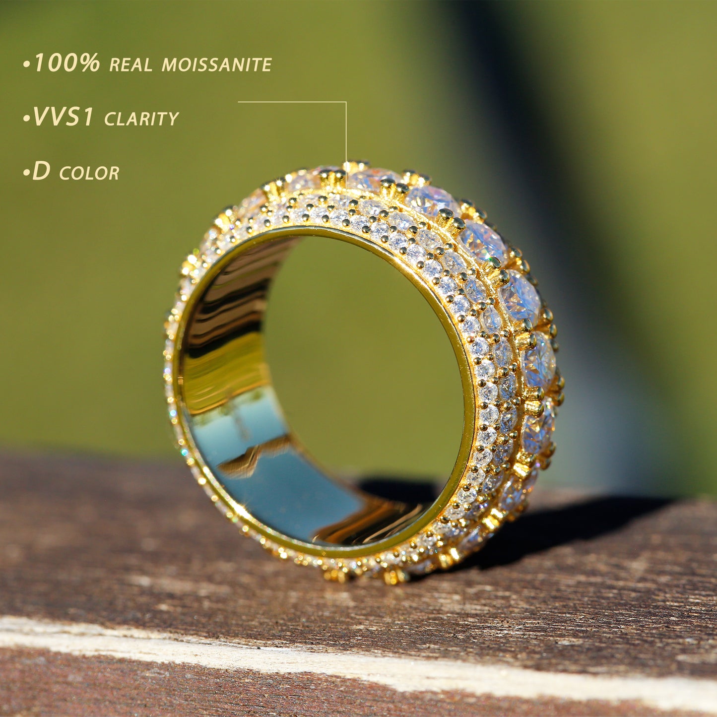 VVS1 Fully Iced 5 Rows Moissanite Ring for Men