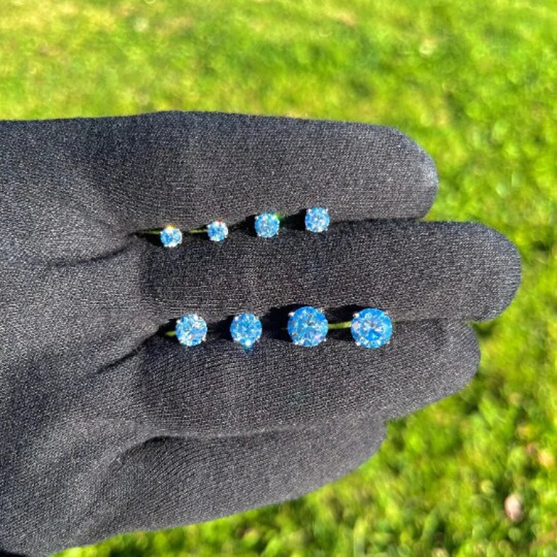 Blue Moissanite Stud Earrings