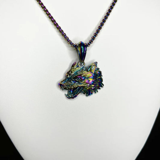 Colorful Wolf Head Pendant