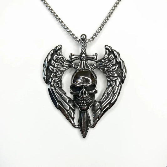 Gothic Angel Wings Skull Pendant