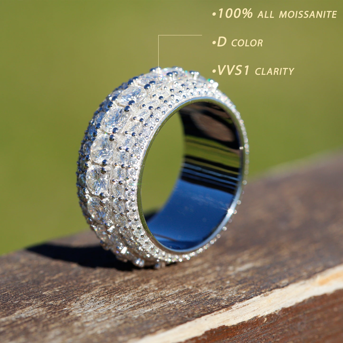 VVS1 Fully Iced 5 Rows Moissanite Ring for Men